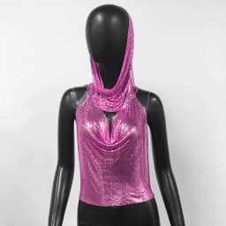 AKYZO Women's Metal Suspender Top Backless Halter Neck Sequins Tank Top Turban Nightclub Sexy Summer 2 Pcs Set 