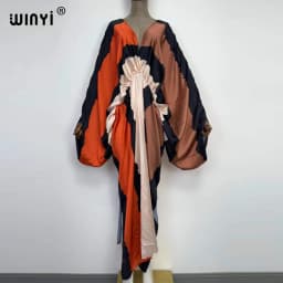 Sexy bech high-quality hand-rolled feel silk rayon fashion print 2021 WINYI Maxi women's robes long beach V-neck Bohemian dress