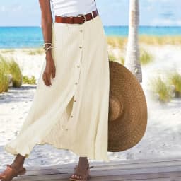 Summer Women's Skirt Cotton Linen Important Button Slit Flower Print Fashion Versatile Vacation Beach Midi Skirt