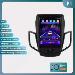 OSSURET 9.7inch 2 DIN Android 13 Car Radio for Ford Fiesta 2009-2017 Multimedia Stereo Vertical Screen Carplay Panoramic Camera