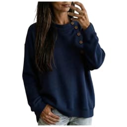 Crew Neck Sweatshirts Women Fleece Pullover Side Button Tops Fall Cute Shirt