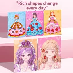 DIY Paper Art Craft Kits-3 in 1 Princess Makeup Kit with Diamond Painting Kits and Princess Dress Up Sticker Book Gifts for Girl