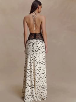 JULISSA MO Patchwork Lace Print Polka Dot Halter Women Maxi Dress Sexy Backless Evening Dress Winter Skinny Elegant Party Dress
