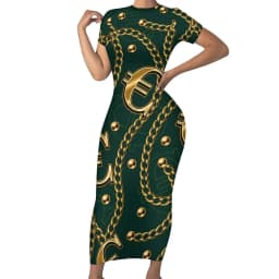 Retro Chains Bodycon Dress Summer Leopard Print Cute Maxi Dresses Women Short Sleeve Graphic Street Fashion Dress 3XL 4XL 5XL