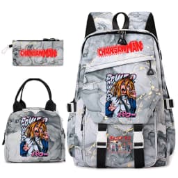 Chainsaw Man Anime Print Student Backpack Set for Girls with Lunch Bag Pencil Case School Daily Use