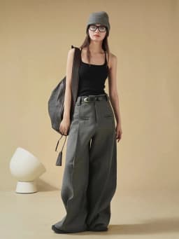 REDDACHiC Modern Women's Pleated Wide Leg Pants Plus Size Casual Slant Pocket Draped Long Suit Trousers Work Office Lady Bottoms