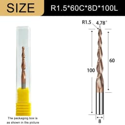 Carbide Spiral Tapered Ball Nose End Mill 6mm Shank 2 Flutes Router Bit Woodworking CNC 2D 3D Carving Bits Wood Milling Cutter