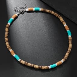 Boho Beaded Necklace for Men New Natural Coconut Shell Turquoises Wood Bead Chain Necklace Men's Fashion Neck Jewelry