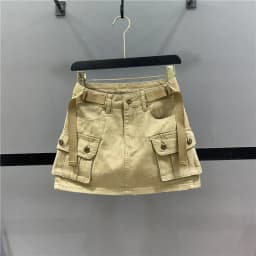 Zipper Fly Denim SKirts with Button Women's Denim Cargo Skirts with Pockets Sexy Mini A-line Jean Skirts Female Streetwear