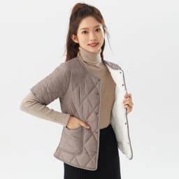 Thickened Short Sleeve Cotton Vest Women's Warm Inner Wear Slim Fit V-Neck Button down Lightweight Fluffy Lined Autumn Winter...