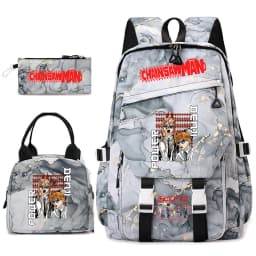 Chainsaw Man Anime Print Student Backpack Set for Girls with Lunch Bag Pencil Case School Daily Use