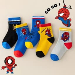 5 Pairs Children's Socks Kawaii Soft Anime Spider Socks Kids Boys Socks MiddleTube Cartoon Baby Socks 1-12 Years For Gift