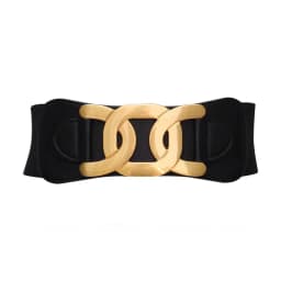 Golden CC Hook Buckle Elegant Belts for Women Retro Elastic Wide Belt Female Ladies Elastic Girdle with Skirt Dress Decorative