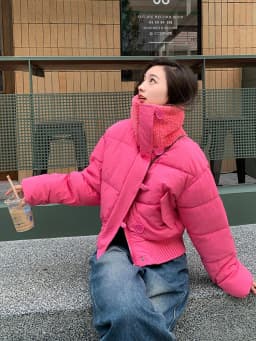 Winter Patchwork Parkas for Women Winter Warm Large Lapel Crop Coats Y2K Korean Sweet Preppy Loose Puffer Outerwear Mujer