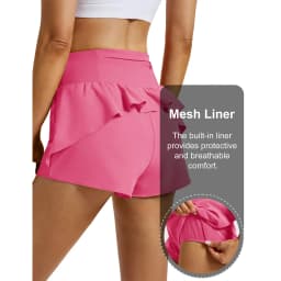 TACVASEN Womens 2-in-1 Shorts Skirt Quick Dry Workout Shorts with Zip Pocket Flounce Ruffle Hem Athletic Shorts with Mesh Liner