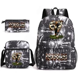Cr7 Ronaldo 67 Print School Backpack Set with Shoulder Bag & Pencil Case for Teens Kids Lightweight Daypack