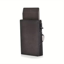 Pop-Up Credit Card Case with RFID Protection Genuine Leather Wallet with Compartment for Notes and Coins for Men and Women