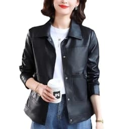 Brown PU leather Jackets Women's High-End New Spring Autumn Casual Short Jacket Leather Mid-Aged Mother Coat Brown Leather Coat