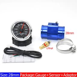 7 Color LED 2" 52mm Water Temperature Gauge with Sensor 1/8 NPT 40-140 Celsius Water Gauge+Water Temp Joint Pipe Sensor 26-40mm