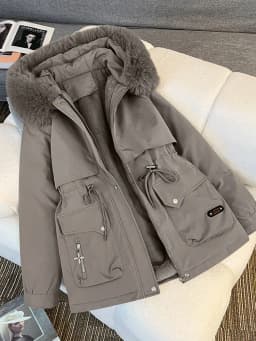 Women's Short Thickened Cotton Jacket with Fur Collar Winter New Style Loose Fit Warm Inner Fleece Large Size Coat Zipper