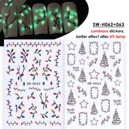 2pcs Luminous Christmas Light Nail Sticker Simple Xmas Tree Star Adhesive Decals Glow In The Dark Night Creative Winter Manicure