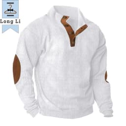 Men's Corduroy Solid Color Splicing Long Sleeve Shirt Pullover Retro Casual Large Size Men's Jacket Men's