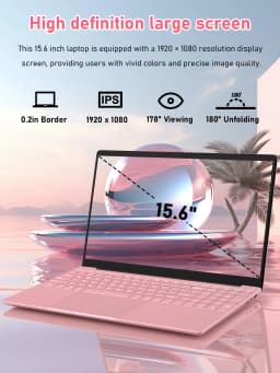 Pink 15.6" Fhd Ips Laptop with Intel N150, 32Gb Ddr4 Ram, 1Tb Ssd, Windows 11 Pro, 1920X1080, Dual Band Wifi, Bluetooth 5.0 - Notebook, Portable Computer for Work and School