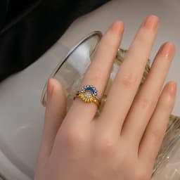 YILUOCD Sparkling Sun and Moon Adjustable Couple Rings CZ Open Promise Ring 2024 New Style Stackable Engagement Jewelry Day Gift