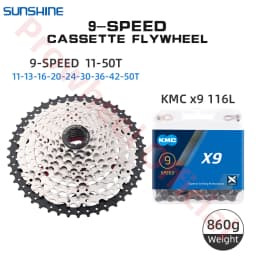 Shimano K7 9Speed Freewheel and Chain Groupset H200 Sunshine 23/25/28/30/32/36/40/42/46/50T Cassette HG53/KMC X9 Chain 9V Kit