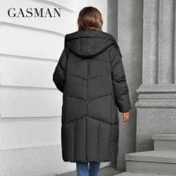 GASMAN 2024 Winter Down Jacket Women Long Classic zipper Design Pocket Stand Collar Hooded Slim Coat Women Parkas 88590