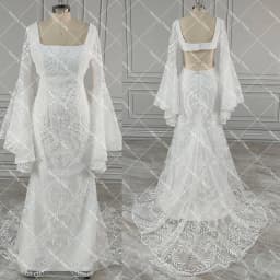 Boho Long Batwing Sleeves Lace Wedding Dress Drop Ship Customized Mermaid Rustic Beach 2026 Square Neck Open Back Bridal Gowns