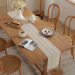 Boho Beige Table Runner, Vintage Farmhouse Bohemian Crochet Macrame Table Runner for Wedding Party Coffee Dining Table Decor