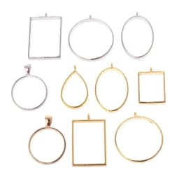 10Pcs Assorted Geometric Hollow Pressed Flower Frame Pendant Resin Jewelry Making Tool Metal Frame Jewelry Charms Bezel Setting