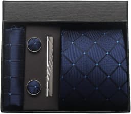 Luxury 8CM Men Silk Necktie Plaid&Check Ties Pocket Square Cufflink Tie Clip Gift Box Set For Man Groom Formal Business Jacquard