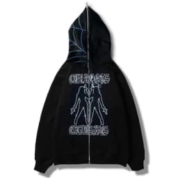 Y2K Rhinestone Cobweb Zip Up Oversized Sweatshirt 2022 Autumn Goth Hoodie Men Women Grunge Hooded Jacket Streetwear Y2K Clothing