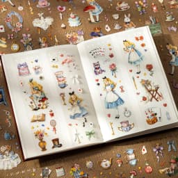 Journal GO 50pcs Die-cut Alice's Wanderland Waterproof PET Stickers for Bottle Cup Journaling Card Planner Decor Scrapbook Decor