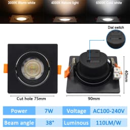 10pcs CCT Spot Downlight Recessed LED Ceiling Light 3 Color Adjusted AC100-240V Dial Swich 3000K/4000K/6500K Indoor Lighting