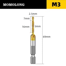 M3 M4 M5 M6 M8 M10 Tap Drill Bits 1/4 Hex Shank Machine Hand Taps Titanium Coated HSS Drilling Tap Bits Thread Screw Tools