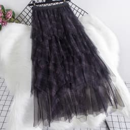 Checkered mesh skirt 2025 autumn and winter irregular layered cake skirt high waist slimming mid length skirt for women new