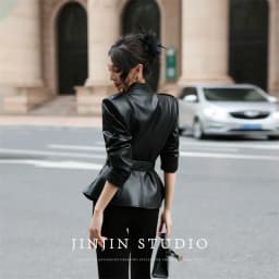 Leather Jacket Women's Jackets Spring and Autumn Cardigan Ladies' Senior Leather Coat Waist Temperament Design Sense Coat Tide