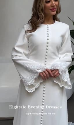 Eightale Arabic Wedding Dress Customized Ivory Satin Appliques Lace Muslim Long Sleeves Buttons Bridal Gown Bride Party Dress