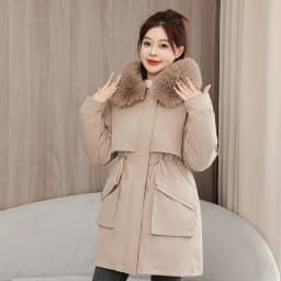 2026 New Winter Coat Down Padded Jacket Women Parkas Fur Collar Thick Hooded Cotton Coats Black Casual Outerwear Female Clothes