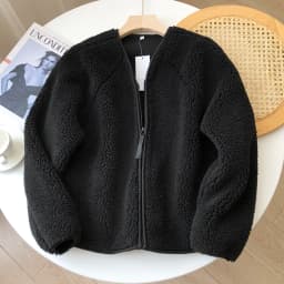 Soft Lamb Fur Short Coat Autumn New Style Comfortable Loose Women's Outerwear Pure Color Commute Style Zipper Closure Long Sl...