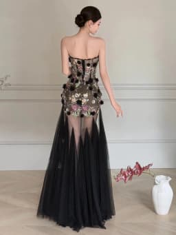 Sexy Fish Tail Evening Gown with Strapless Design Performance Hostess Wedding Party Long Dress Luxury Elegant Floral Pattern