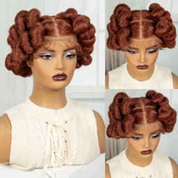 Bantu Braided Wigs Synthetic Transparent Full Lace Braided Lace Wigs Ginger Orange Color Short Cute Handmade Knotless Braids Wig