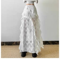 White Sweet Design Lace Patchwork Ruffle High Waisted Y2k Skirt Women Summer Irregular Skirt Long Skirts Harajuku Goth Clothes