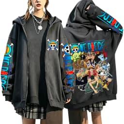 One Piece Luffy Zoro Sanji All Characters 2026 New Japanese Anime Fashion Y2K Casual Sportswear Men's Couple Style Zip Up Hoodie