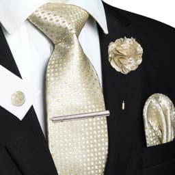 Brown Yellow Plaid Ties For Men Luxury 8cm Silk Tie Pin Pocket Square Cufflinks Tie Clip Set Business Party Wedding Accessories