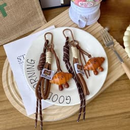 Korean Style Bread Bag Pendant Autumn-Winter Keychain Ornament Braided Rope Bag Pendant Alkali Water Bound Bread Multifunction