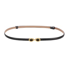Women's Thin Leather Belt 1cm Gold Oval Snap Buckle Minimalist Business Belt for Suits Dresses Office Wear